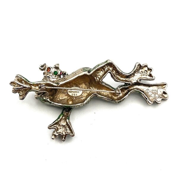 Fabulous Signed Sweet Romance USA Enamel Frog Prince Pendant Brooch Pin 4" - Picture 8 of 10